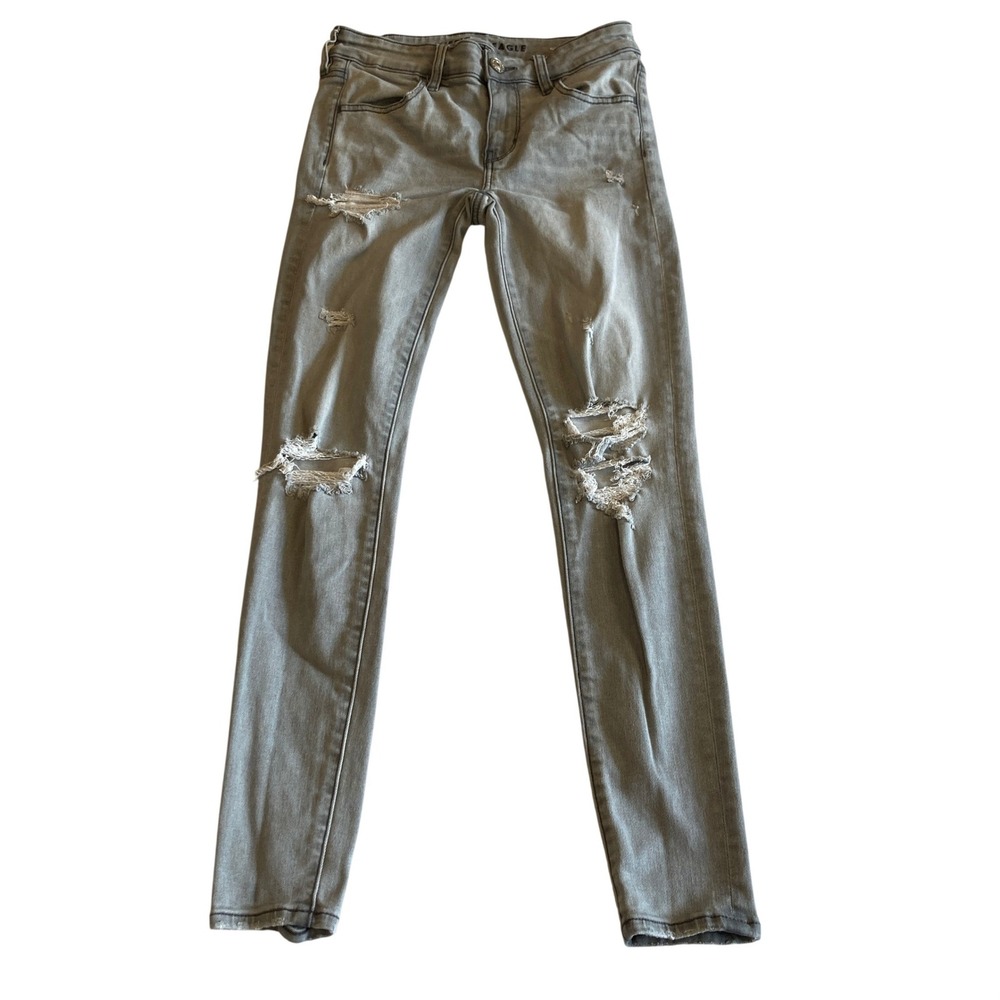 American Eagle Jeans Women 2R (25x27) Next Level Stretch Gray Distressed Skinny